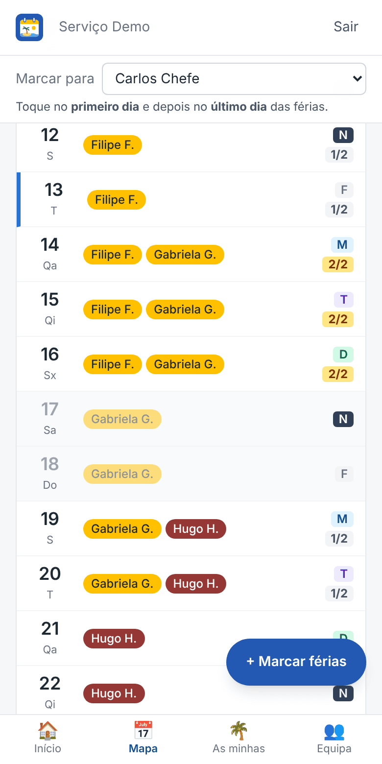 Marcar férias no telemóvel